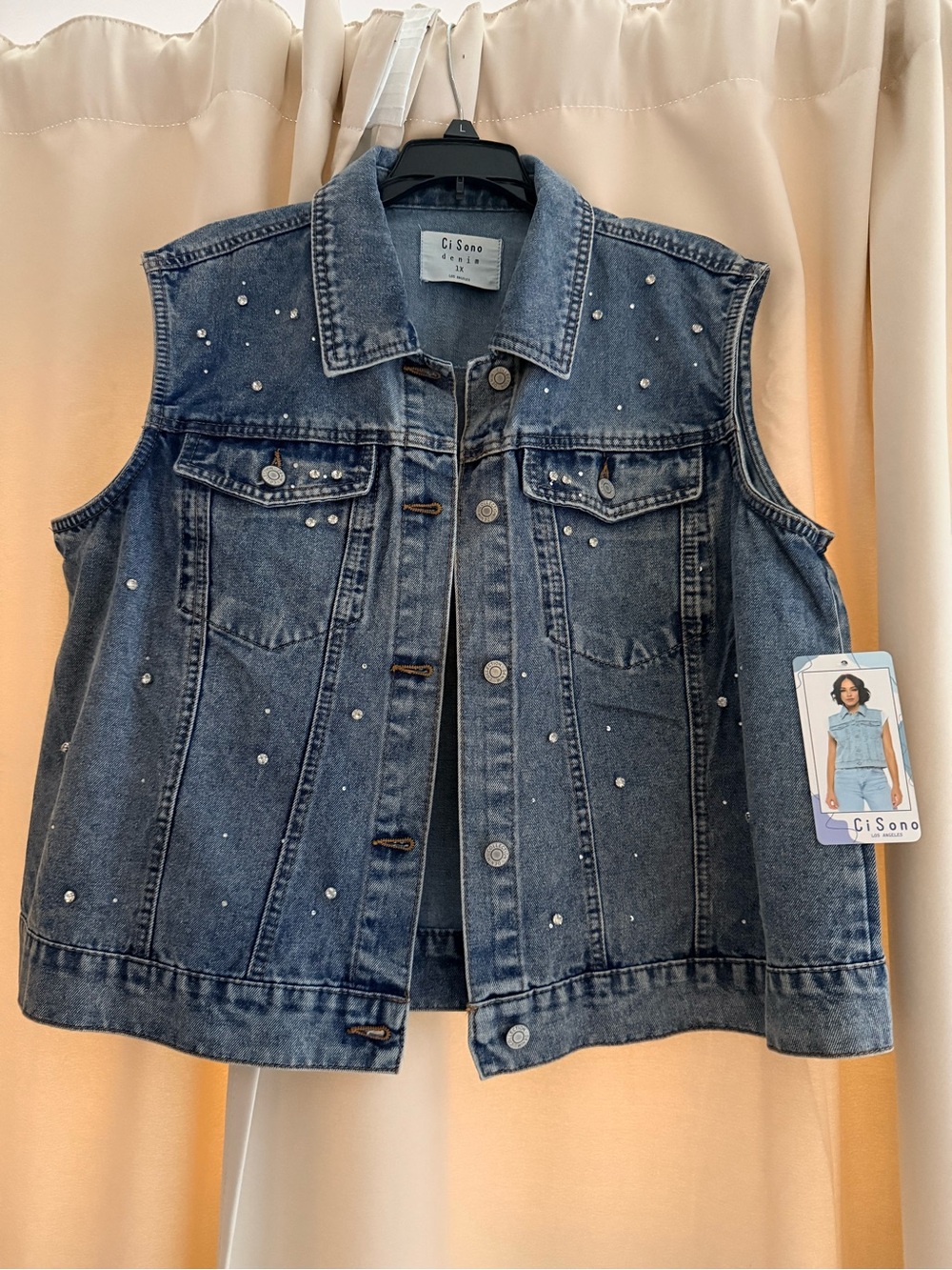 Denim Vest with Stud Accents